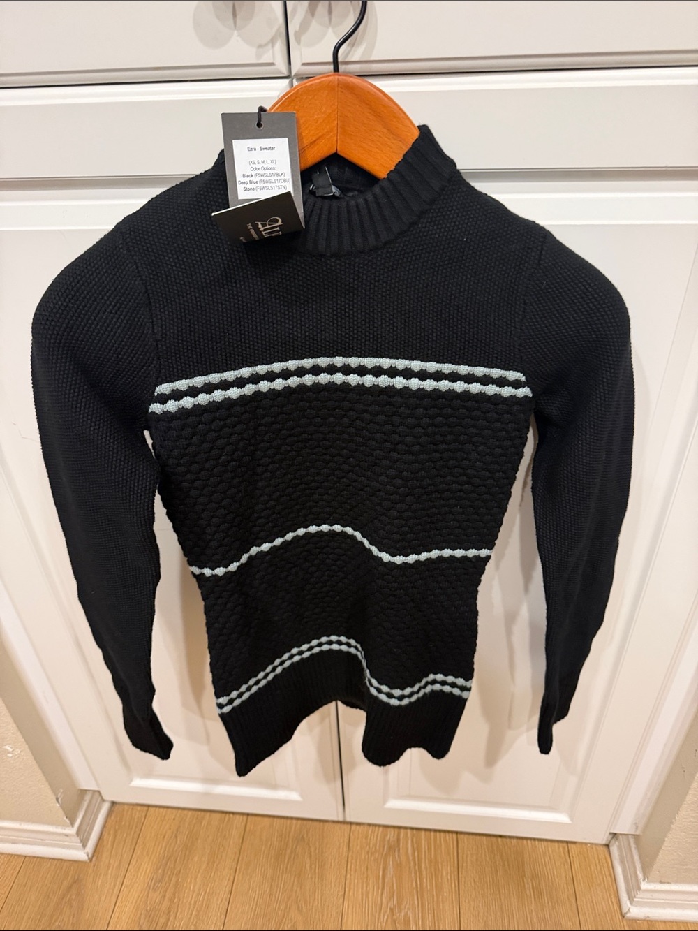 Alp N Rock Black Crewneck Sweater with Light Blue Stripe Detail
